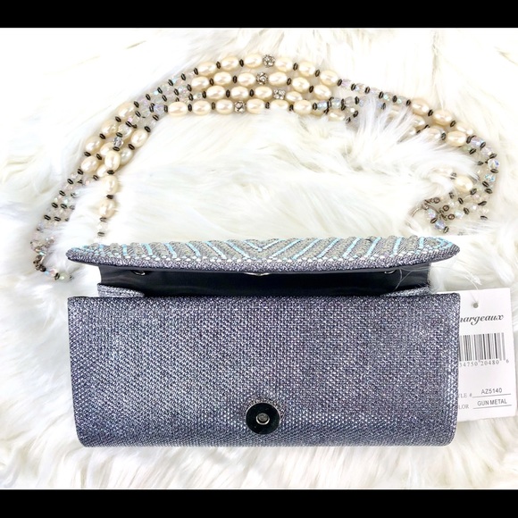 d’Margeaux Gun Metal Clutch with Shoulder Strap - Picture 6 of 6